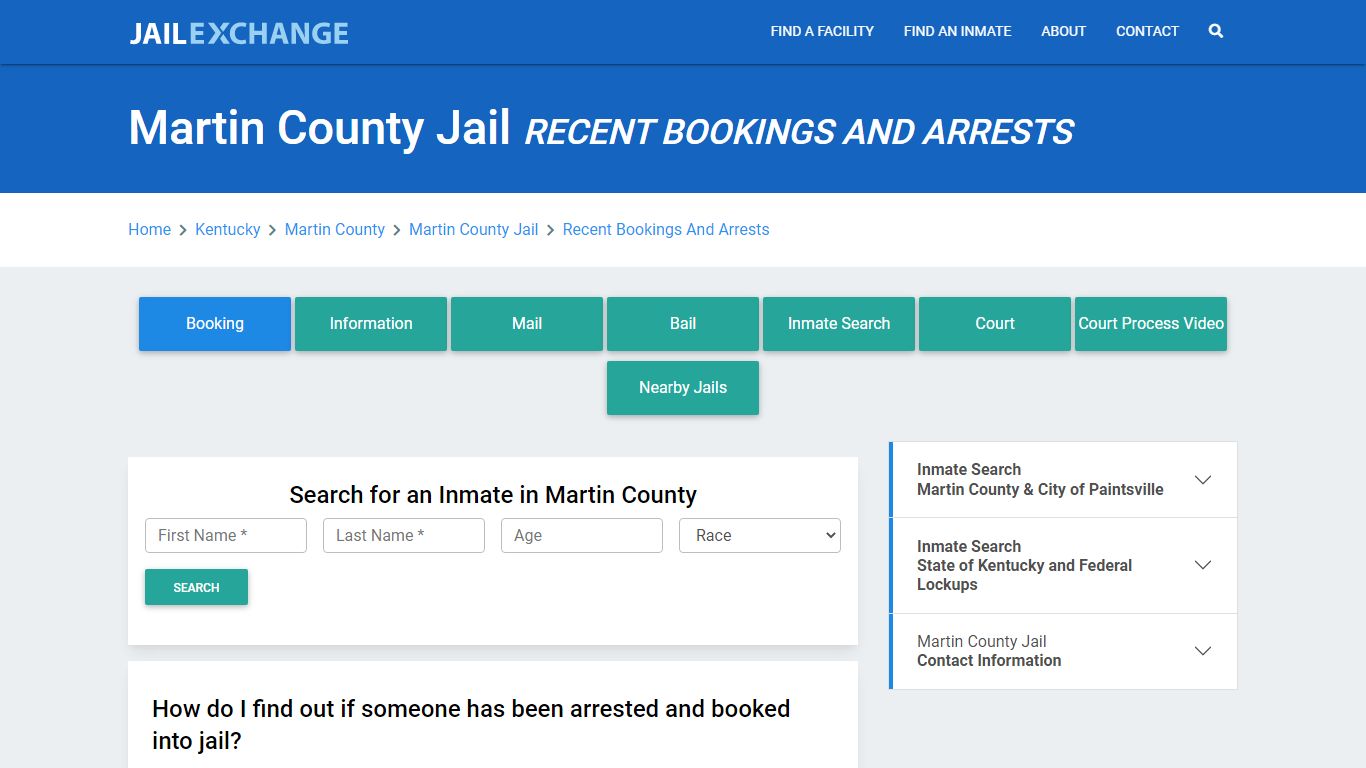 Martin County Jail KY Recent Arrests and Bookings - Jail Exchange